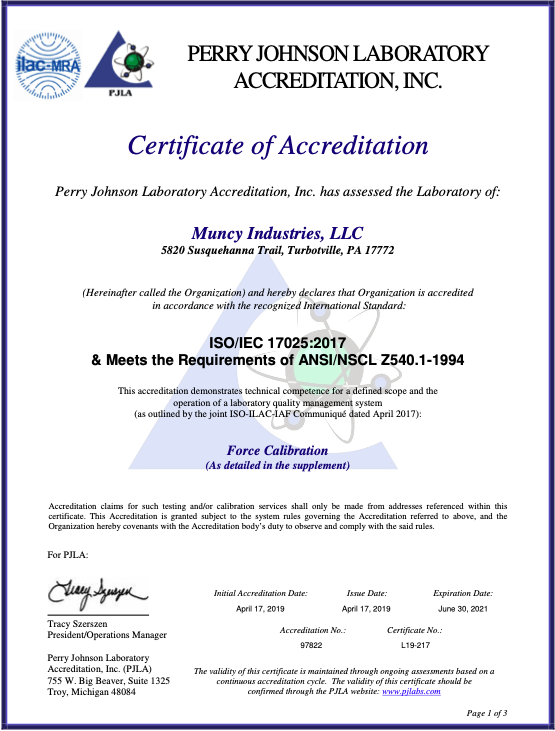 ISO 17025 Accreditation 2019 - 2021